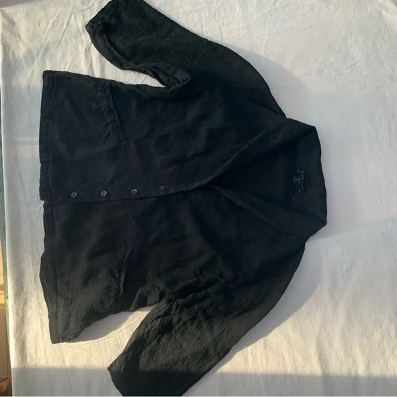 Eileen Fisher 3/4 Sleeve Black Linen Blend Textured Blazer, shell buttons. - Picture 2 of 7
